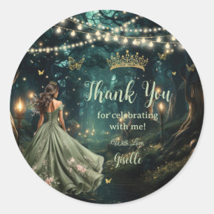 Bezauberndes Forest Sage Green Dress Quinceañera Runder Aufkleber