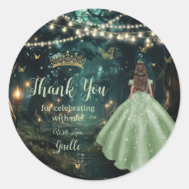 Bezauberndes Forest Sage Green Dress Quinceañera Runder Aufkleber