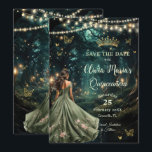 Bezauberndes Forest Sage Green Dress Quinceañera Save The Date<br><div class="desc">Personalisieren Sie diesen bezaubernden Quinceañera / Sweet 16 Geburtstag Save the Date einfach und schnell. Klicken Sie einfach auf die Schaltfläche Entwurfswerkzeuge bearbeiten, um den Text weiter zu bearbeiten, die Schriftart-Stile und die Schriftart-Farben zu ändern. Mit einem Mädchen in hübschem Salbei-Grün-Kleid und einem verzauberten Waldhintergrund. Die Schmetterlinge, das Quitenmädchen und...</div>
