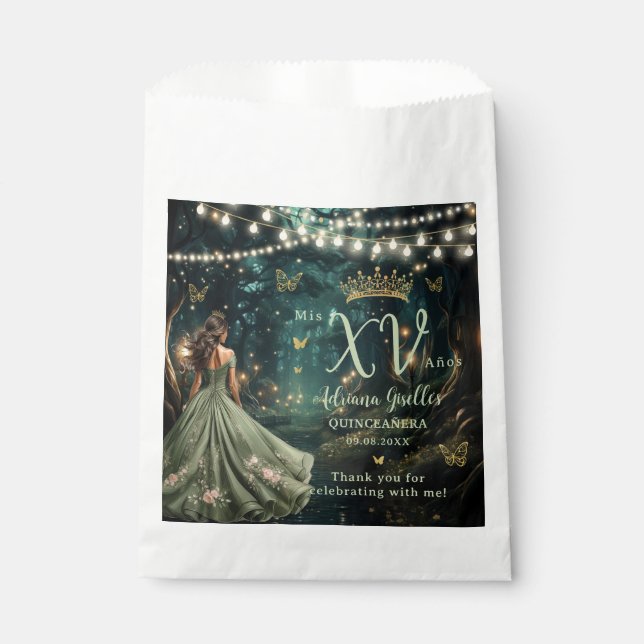 Bezauberndes Forest Sage Grünes Kleid Quinceañera  Geschenktütchen (Vorderseite)
