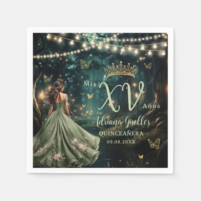 Bezauberndes Forest Sage Grünes Kleid Quinceañera  Serviette (Vorderseite)