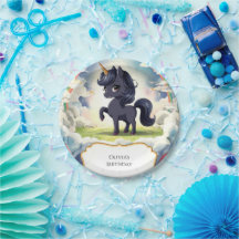 Bezauberndes glückliches Schwarzes Einhorn zum Geb