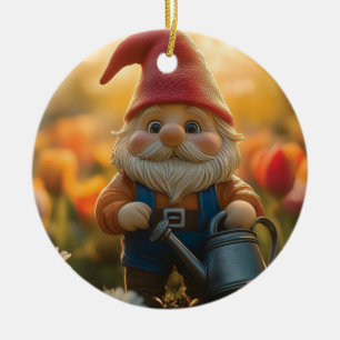 Bezauberndes Gnome mit Wasserkocher Keramik Ornament