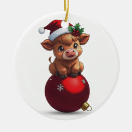 bezauberndes Highland-Babyrind sitzt Keramik Ornament