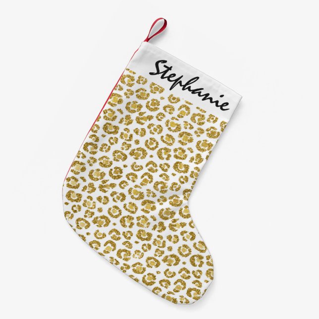 Bezauberndes Imitat-funkelnd Goldleopard Kleiner Weihnachtsstrumpf (Vorderansicht (hängend))