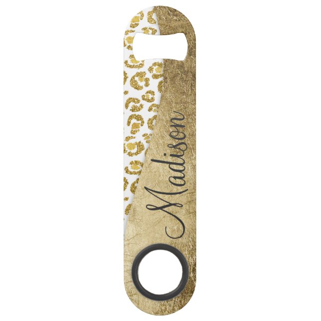 Bezauberndes Imitat-funkelnd Goldleopard-Monogramm Speedflaschenöffner (Vorderseite)
