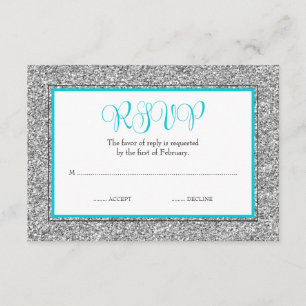 Bezauberndes Imitat-Glitzer-Silber aquamarines RSVP Karte
