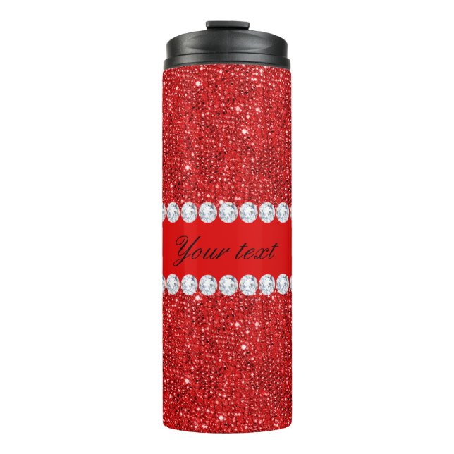 Bezauberndes Imitat-rote Sequins und Diamanten Thermosbecher (Vorderseite)