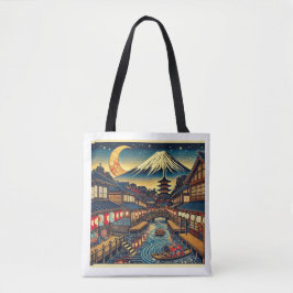 Bezauberndes japanisches Dorf unter Moonlit Fuji Tasche