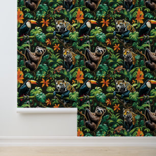 Bezauberndes Jungle Sloth Toucan Jaguar entfernt Tapete