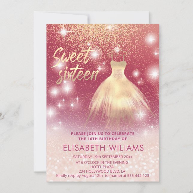 Bezauberndes Kleid Rose gold glittery ombre i Einladung (Vorderseite)