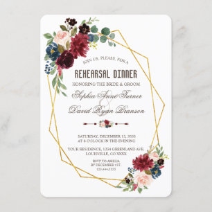 Bezauberndes Merlot Navy Blue Floral Probe Dinner Einladung