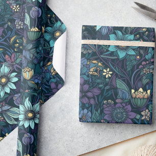 Bezauberndes Mitternachtgarten Vintage Blumendekou Geschenkpapier