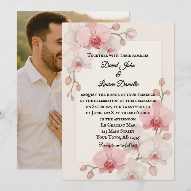 Bezauberndes Orchid-Foto Einladung zur Hochzeit (Vorne/Hinten)