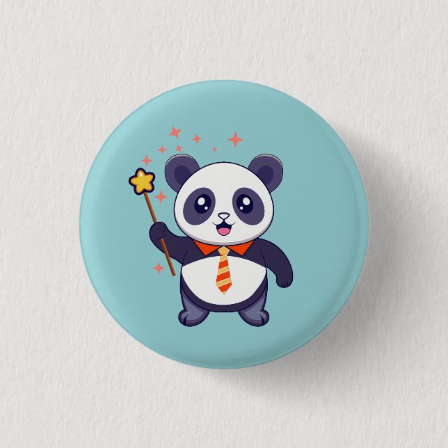 bezauberndes Panda mit orange-gelber Krawatte Button (Vorderseite)