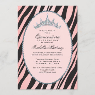Bezauberndes Party Prinzessin-Tiara Zebra Pink Einladung