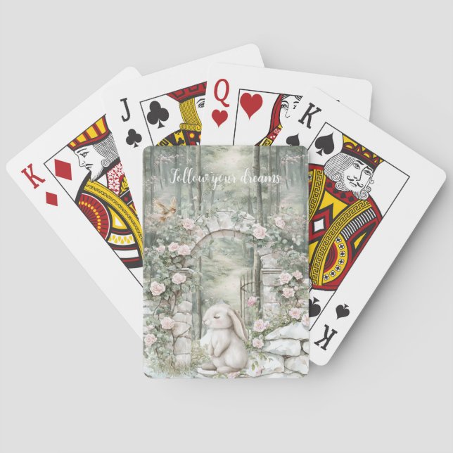 Bezauberndes Pink Floral Garden Bunny Spielkarten (Rückseite)