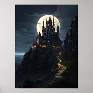 Bezauberndes Schloss um Mitternacht Poster