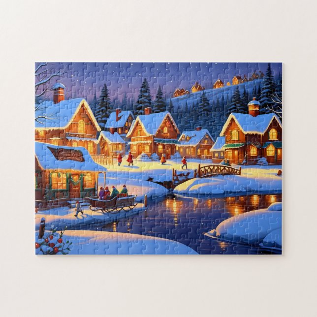 Bezauberndes, schneebedecktes Village Winterwunder (Horizontal)
