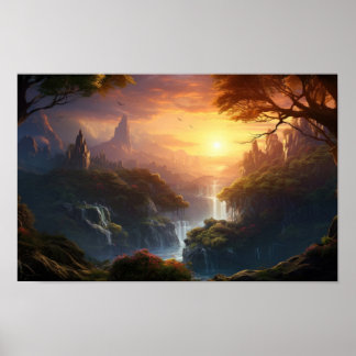 Bezauberndes Sunset Valley - Fantasy Landschaft Ar Poster