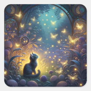 Bezauberndes Twilight Art Nouveau Kitten Quadratischer Aufkleber