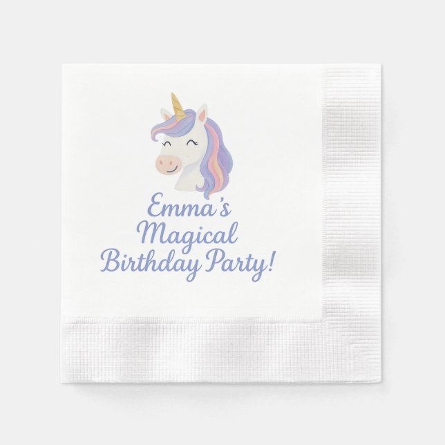 Bezauberndes Unicorn Periwinkle Party Napkins Serviette (Vorderseite)