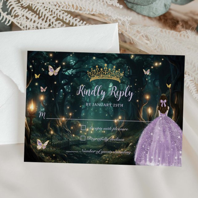 Bezauberndes Waldkleid Lila Lilac Kleid Quinceañer RSVP Karte (Von Creator hochgeladen)