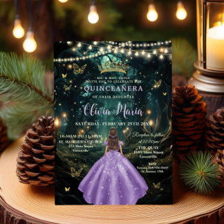Bezauberndes Waldkleid Lila Lilac XV Quinceañera Einladung