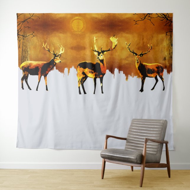Bezauberndes Waldtrio: Orientale Hirschkunst Wandteppich (Beispiel (Horizontal))