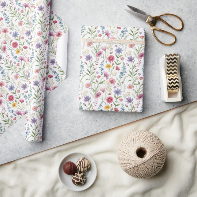Bezauberndes Wildblume Wrapping Paper Geschenkpapier (Kunsthandwerk)