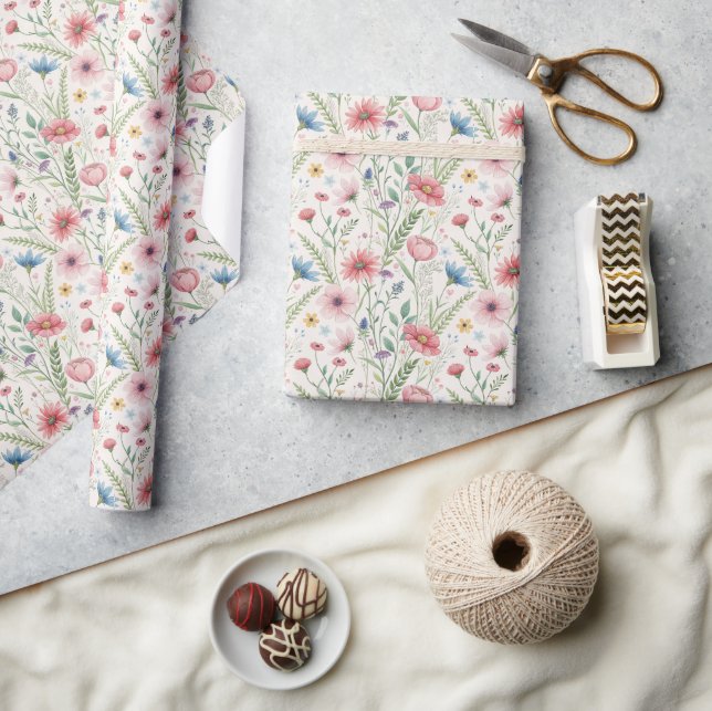 Bezauberndes Wildblume Wrapping Paper Geschenkpapier (Kunsthandwerk)