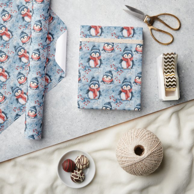Bezauberndes Winterpinguin-Muster mit gemütlichen  Geschenkpapier (Kunsthandwerk)