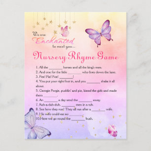 Bezaubert, Butterfly Baby Shower Rhyme Game zu tre