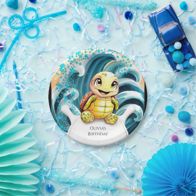 Bezaubert unter der Meeresschildkröte Geburtstag Pappteller (Party)