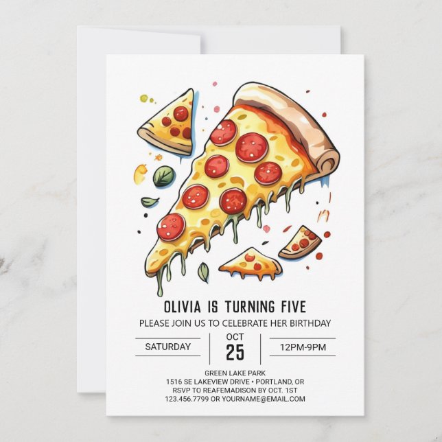 Bezauberte Aquarellpizza zum Geburtstag Einladung (Vorderseite)