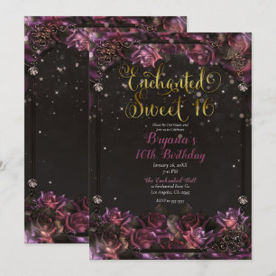 Bezauberte Berry Rose Blumengold Süß 16 Party Einladung