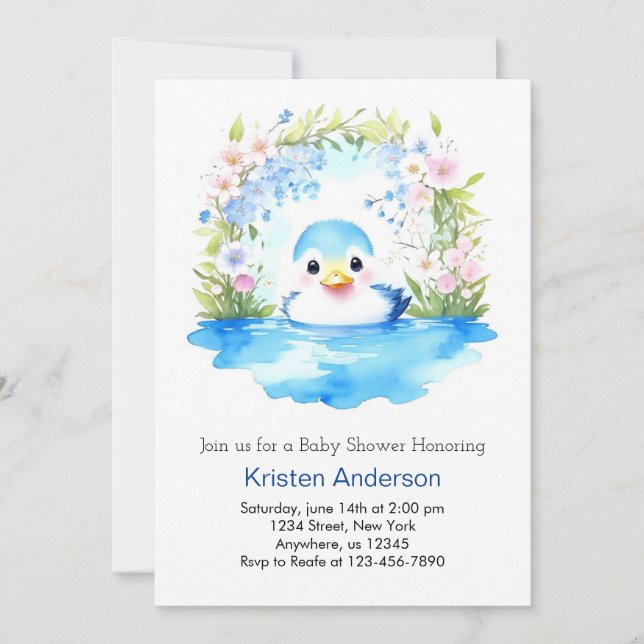 Bezauberte Blue Duckling Boy Babydusche Einladung (Vorderseite)