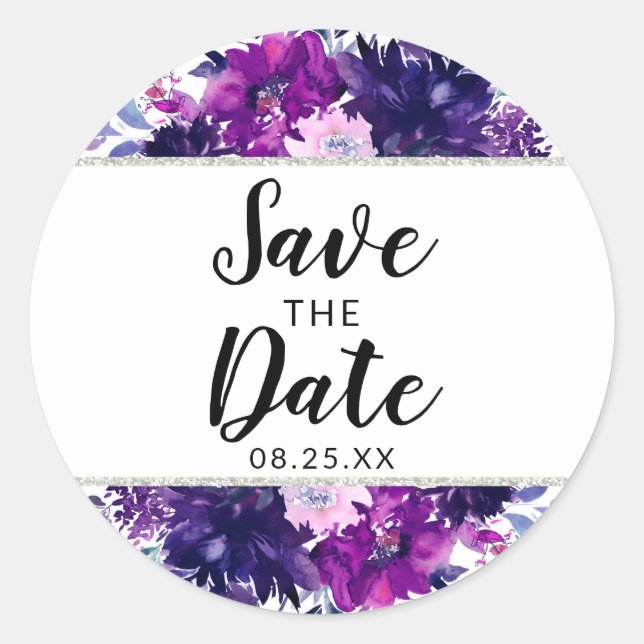 Bezauberte Blumenrübe und Silber Save the Date Runder Aufkleber (Vorderseite)