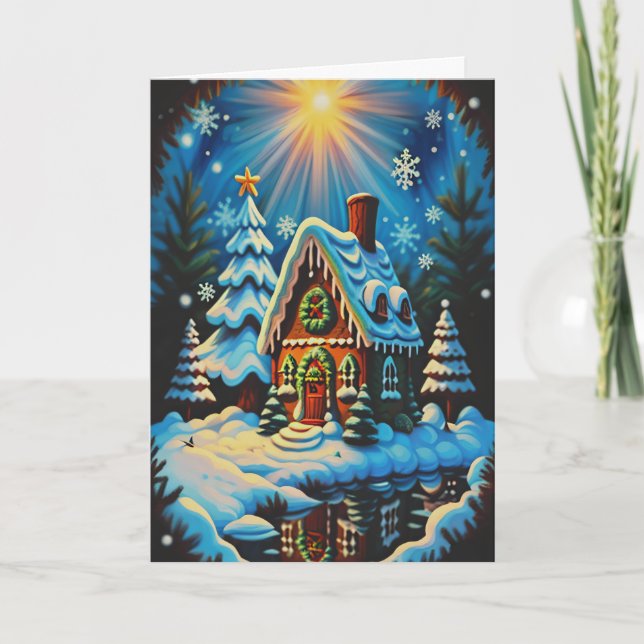 Bezauberte Gingerbrot Winterlandschaft Feiertagskarte (Vorderseite)