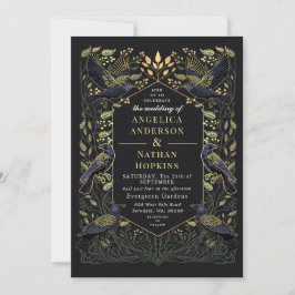 Bezauberte Gothic Raven Floral Green Wedding Einladung