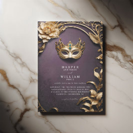 Bezauberte Hochzeit der lila und goldenen Masquera Einladung