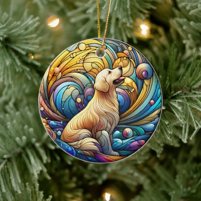 Bezauberte Kanine auf kosmischen Keramik-Wirbel Keramik Ornament (Baum)