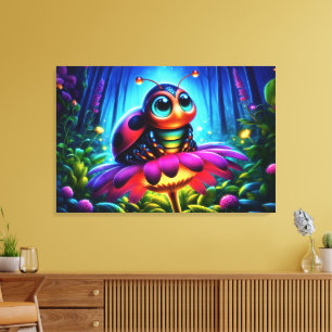 Bezauberte Ladybug weiche glühende Fantasie-Blume Leinwanddruck
