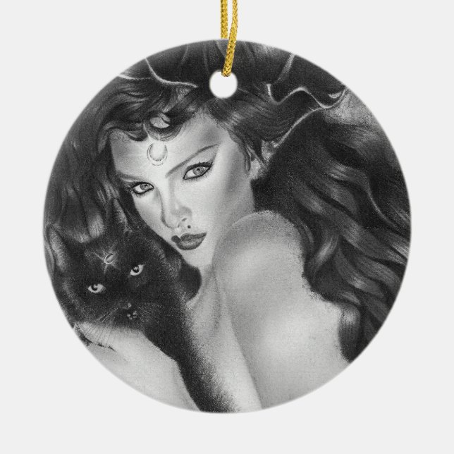 Bezauberte Miezekatzeweihnachtenverzierung Keramik Ornament (Vorne)