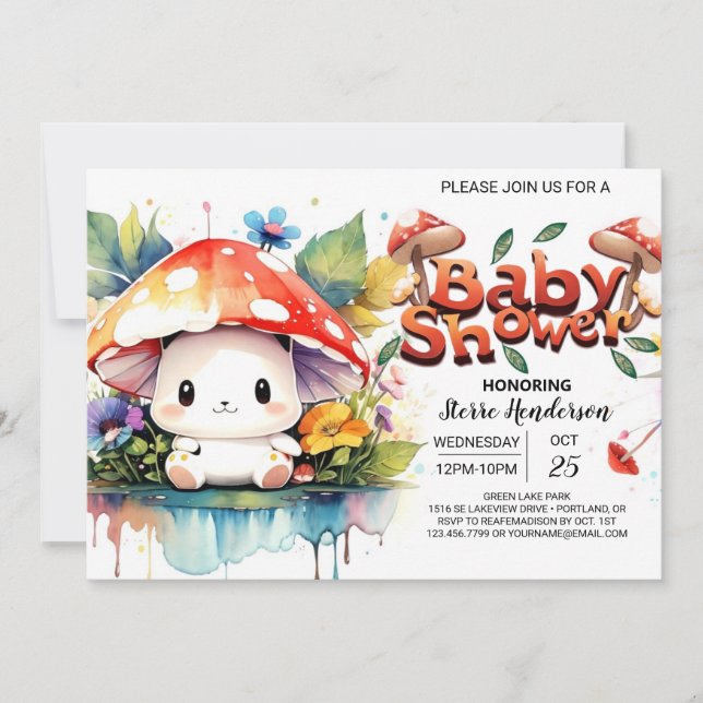 Bezauberte Mushroom Fantasy Baby Dusche Einladung (Vorderseite)