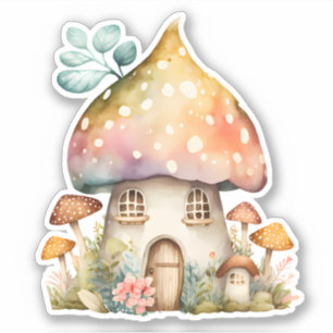 Bezauberte Mushroom-Hütte Wasserfarbe Aufkleber