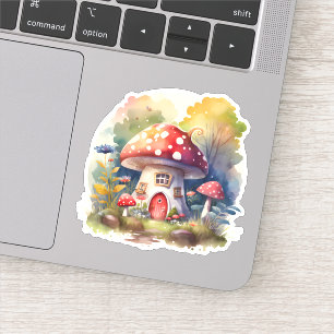 Bezauberte Mushroom-Hütte Wasserfarbe Aufkleber