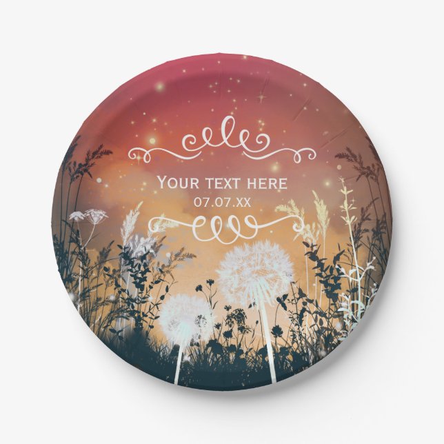 Bezauberte Red Abend Sky Stars & Foliage Wedding Pappteller (Vorderseite)