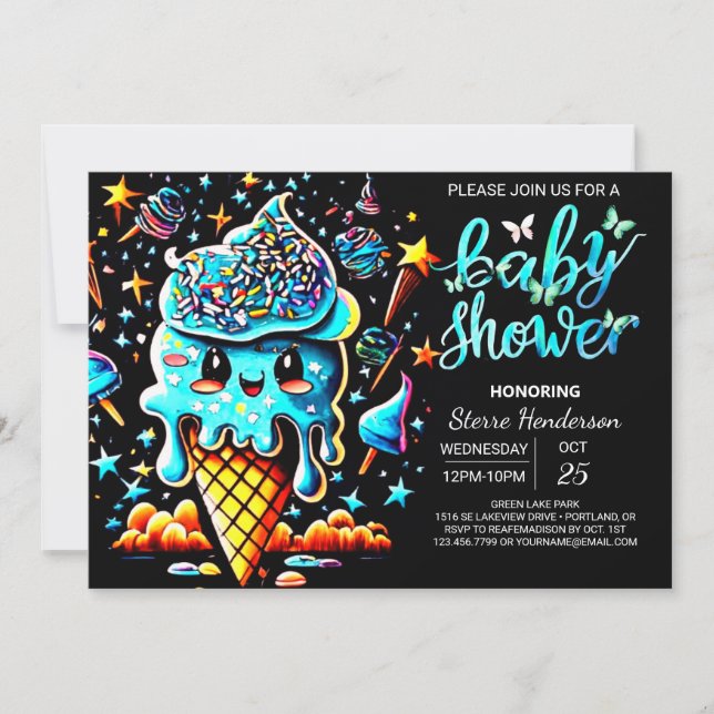 Bezauberte Scoop Ice Cream Boy Baby Shower Einladung (Vorderseite)