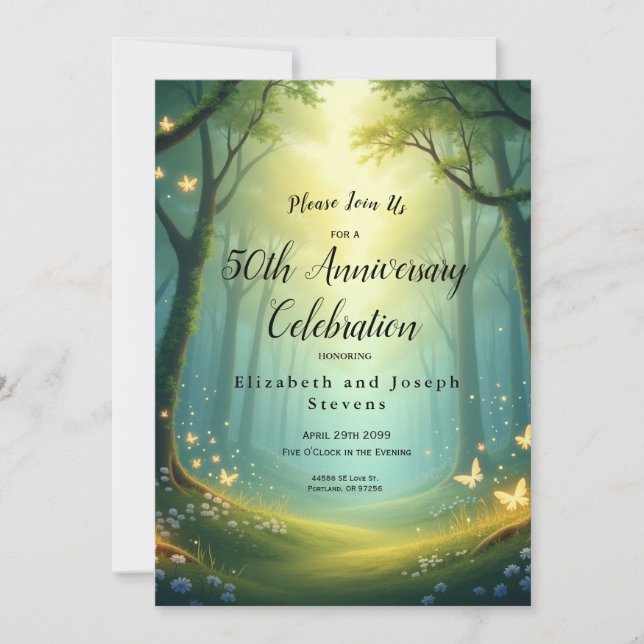 Bezauberte Sonnenlicht-Glimmer-Grove Einladung (Vorderseite)